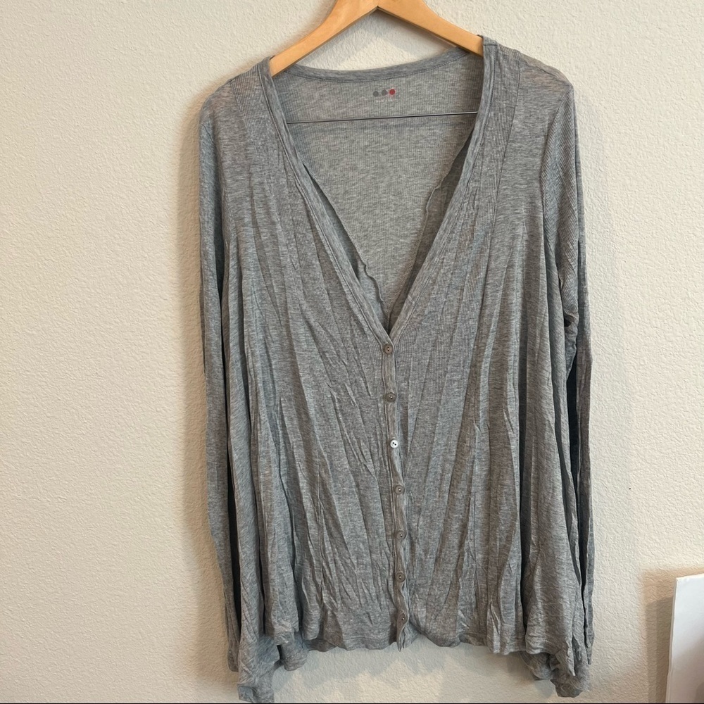 Three Dots Gray Draped Front Ribbed Button Up Shi… - image 1